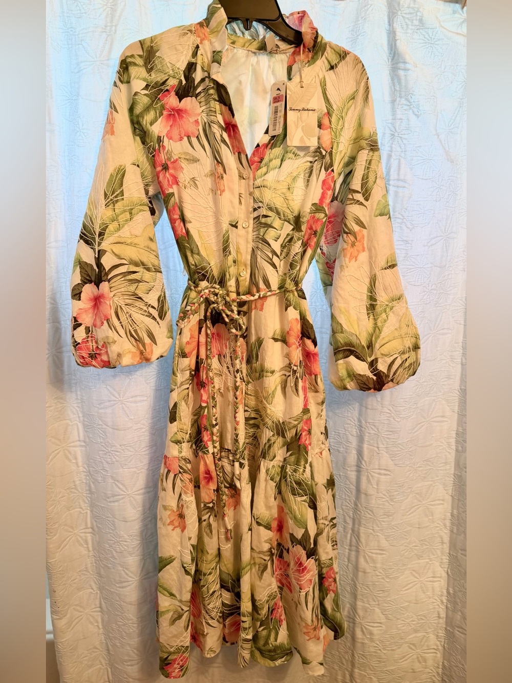 Tommy Bahama Cream Maxi Dress with Pink & Green Tropical Floral Print